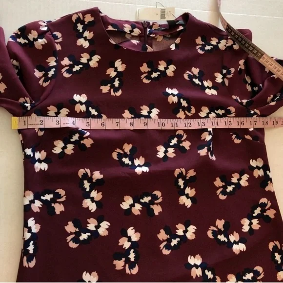 Banana Republic Dress Womens Size 2 Maroon Burgundy Floral Shift Long Tie - Picture 4 of 8